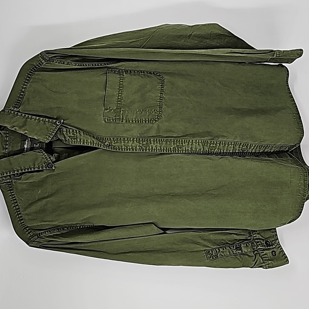 Eddie Bauer Army Green Distressed Button Front Shirt w/ Front Pocket